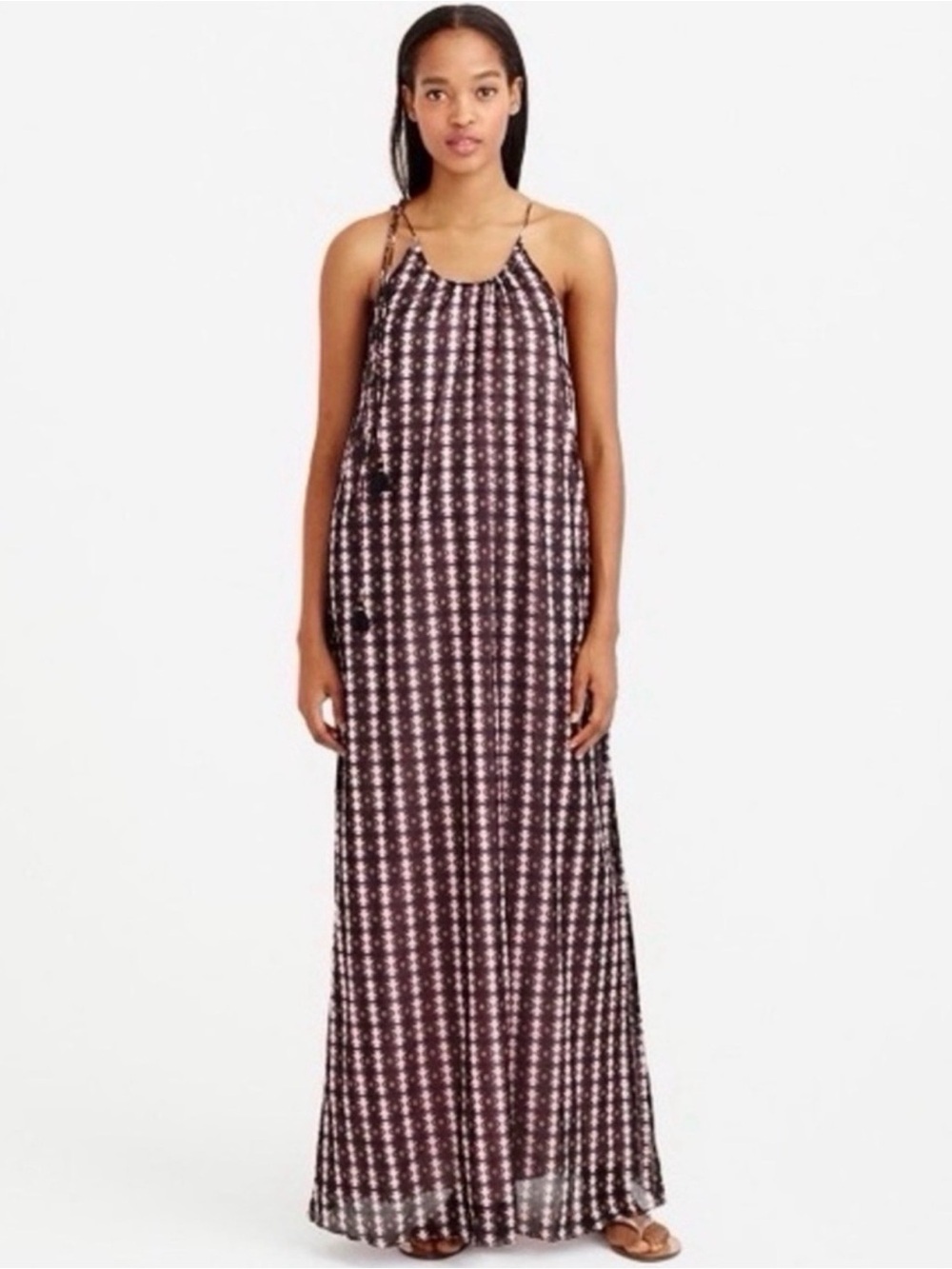 J. Crew Pink and Black Geometric Print Maxi Dress